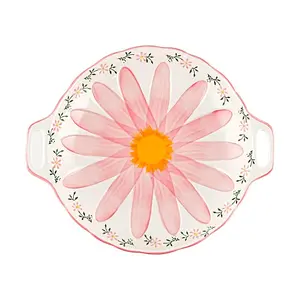 Glaze Story Daisy Floral Dinner Plate - Pink Ceramic Deep Dish for Elegant Tableware, 1 Piece Glaze Story Daisy Floral Dinner Plate - Pink Ceramic Deep Dish for Elegant Tableware, 1 Piece