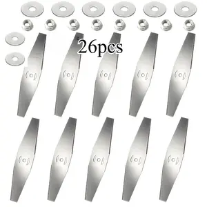 10 blade set with a total of 26pcs heavy-duty lawn mower replacement blades, high-efficiency serrated metal blades, matching nuts and gaskets, suitable for lawn mowers (excluding lawn mowers, only blade accessories)