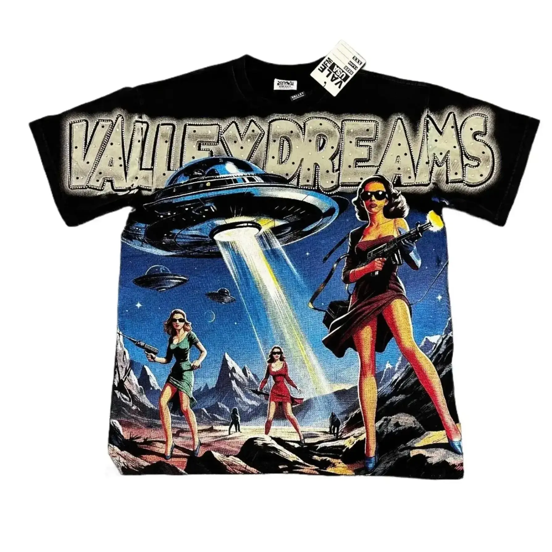 VALE Vintage Washed Rhinestone Cropped Graphic T-Shirt 100% Pure Cotton Loose Oversized Y2K Hip Hop Diamond Crew Neck Tee Summer Casual Beach Festival Top Couple Men Women