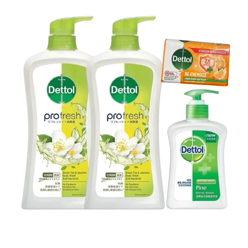 Dettol ProFresh Body Wash & Hand Wash Set 32.08 fl oz 2 Green Tea Jasmine 5.29 oz Pine 12-Hour Odor Protection Daily Scent Scented Soaps Body Care, Cleanser, 12H Odor Block, Cleansing, Daily Care, Water Base