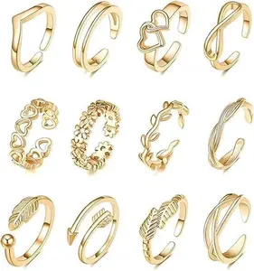 12PCS Toe Rings for Women 14K Gold Plated Toe Rings Adjustable Toe Ring Set Open Toe Rings Silver Toe Rings Heart Arrow Toe Ring Infinity Ring Beach Foot Jewelry for Summer