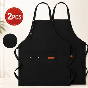 Upgrade Your Kitchen with a 2-Pack of Black Aprons. Features adjustable neck ties, a handy pocket, and a comfortable fit for cooking, baking, or grilling.
