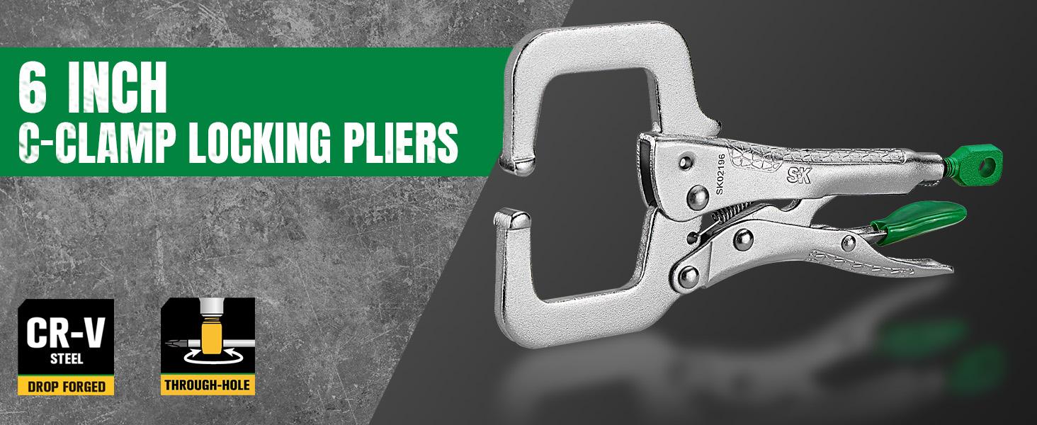 SK C-Clamp Locking Pliers with Regular Jaws, Premium CR-V Construction, Ergonomic Anti-slip Handle