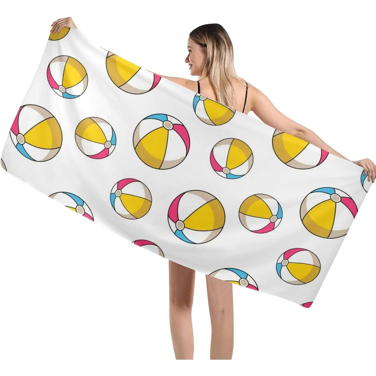 Pattern with Balls Beach Towel, 29" x 58" Oversized Quick Dry Pool Towels for Women, Lightweight Absorbent Sandproof Beach Towel for Travel Swim Yoga Gym Camping