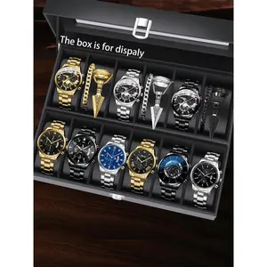 18pcs Stylish Business Men's Watch Set with Necklace, Bracelet, and Ring, Perfect Gift for Birthdays, Exquisite Watch SetGift