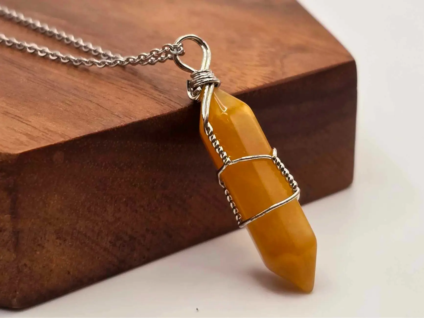 Silver Wire Wrapped Citrine Point Necklace - Perfect Gift for Her
