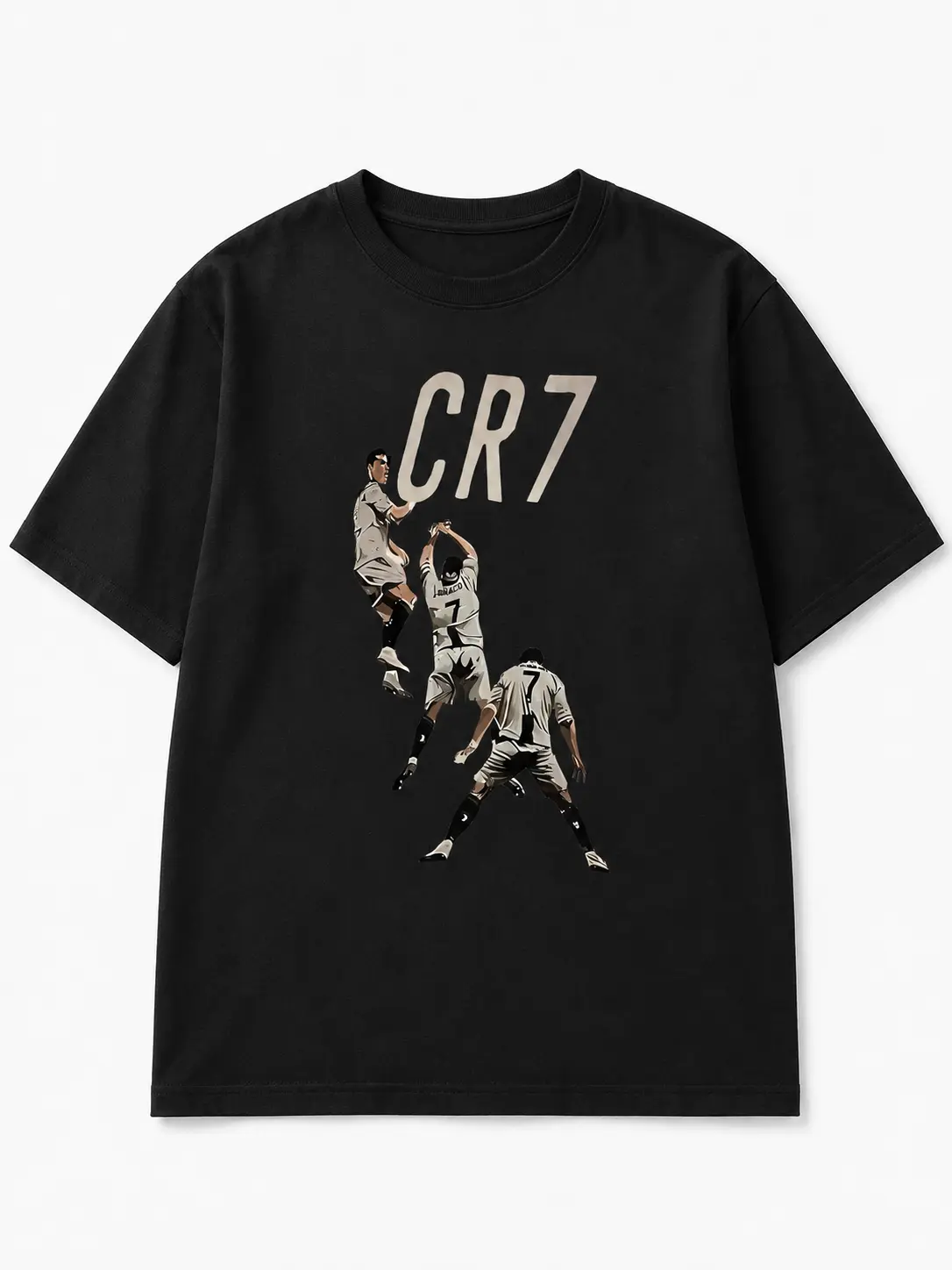 Men's & 's Ronaldo-Inspired CR7 Logo Design T-Shirt - White 'R' & '7' Lettering, Casual Round Neck Short Sleeve Tee for Fans, Casual Attire & Apparel
