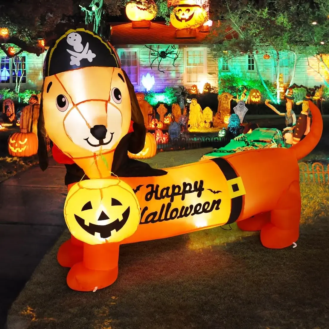 GOOSH Halloween Inflatable 5 FT Halloween Dog Decorations, Halloween Inflatable Dog with Built-In Lights, Halloween Decorations Outdoor Clearance for Halloween/Holiday/Garden/Yard