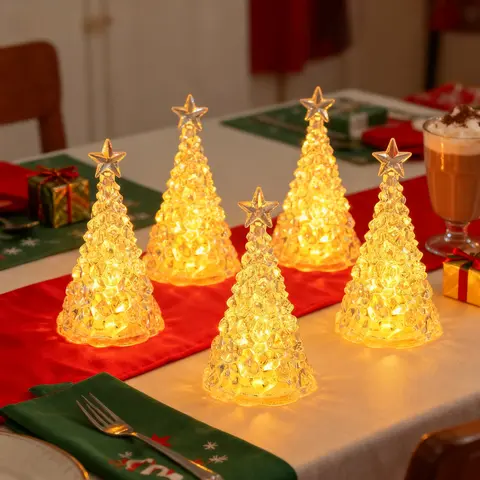 4/8-Pack Battery-Powered Transparent LED Christmas Tree Lights - Warm White/Multicolor, Fairy Tale Art Deco Christmas Home Decor, Bedroom LED Glow Decor Festive Ornaments