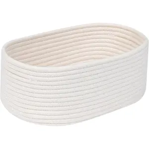 Small White Woven Storage Basket - Handmade Cotton Rope Organizer for Minimalist Home, Wedding Decor, Pet Toys| Gift Ready Bin for Shelves, Closet, Office Desk