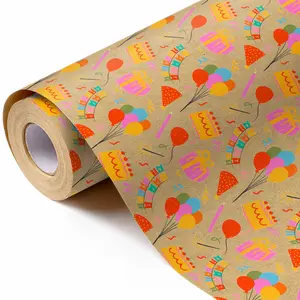 5m/10m Kraft Paper Roll, 43cm Wide, Colorful Birthday Wishes Print, Thick Material, Ideal for Gift Wrapping, Party Favors, General Use