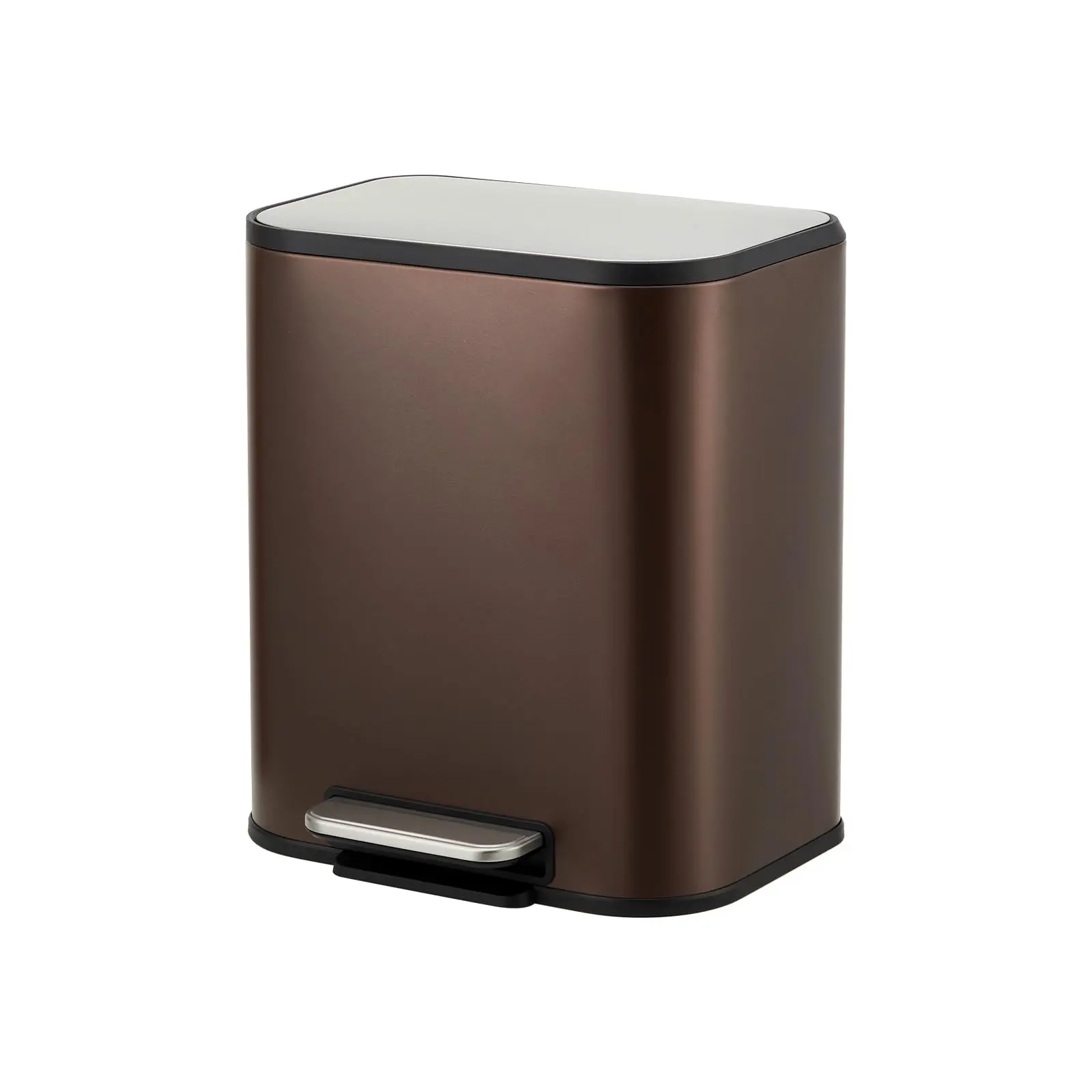 Garvee 5.3 Gallon Stainless Steel Kitchen Garbage Can with Soft-Close Lid, Rectangular Design, Step-On Pedal, and Inner Bucket for Home, Office, Bathroom, and Living Room in Brown