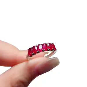 Natural Mozambique Ruby Band Ring 3x4mm Platinum Plated Sterling Silver