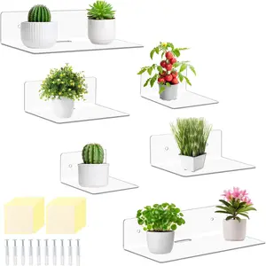6 Pack 4'' 6'' 9'' Clear  Floating Shelves for Wall Small Floating Shelf No Drilling with Adhesive or Screw Mini Wall Shelves for Storage Decoration