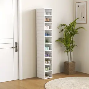Foldable Shoe Storage Boxes 10 Pack Stackable No Assembly Needed Transparent Door Quick View for Size 10 Shoes for Garage Laundry Room Mudroom