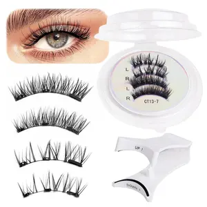 Dual Magnetic Cat Eye Lashes Reusable 2 Pairs Kit - Lightweight Fluffy Soft False Eyelashes, Beginner-Friendly Makeup Tool for Daily Use，Includes Tweezers & Magnet Guide for Flawless Eye Makeup False Eyelashes Set