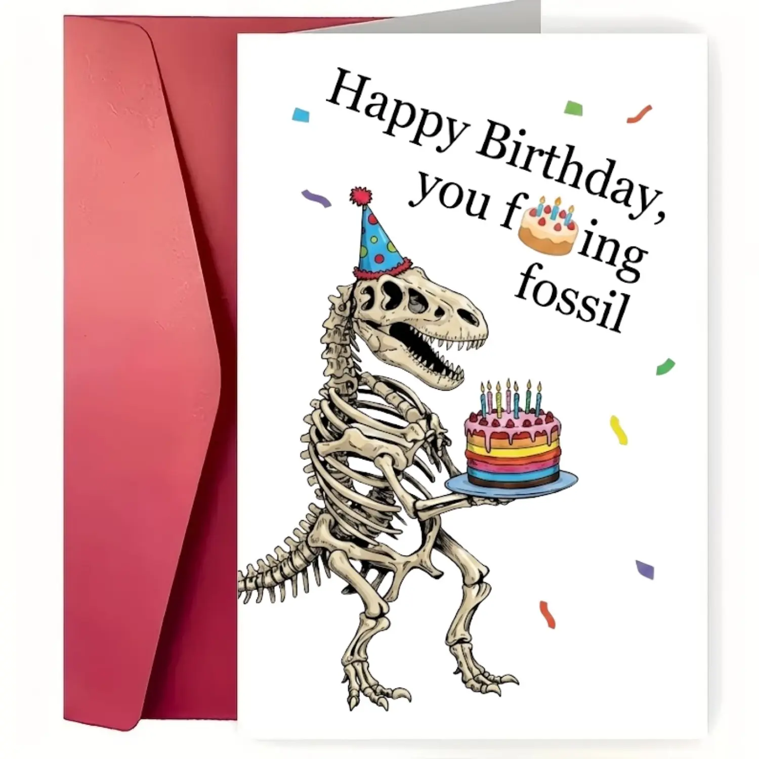 🦖 Funny Sarcastic Birthday Card for Men Women 🦖 Hilarious Fossil Dinosaur Skeleton Card for Dad Husband Friend 🦖 Premium 350GSM Glossy Finish 5x7 Inch 🦖 Blank Inside for Personalization 🦖 Includes Red Envelope 🦖 Rude Humorous Joke Card 🦖