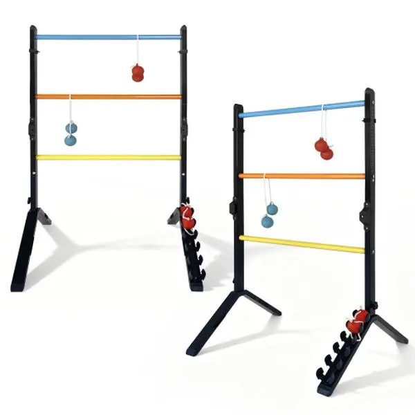 Steel Ladder Toss Game Set, 2 Pack Ladder Ball Targets with 6 Bolas & Scorekeeper, Assembly-Free Outdoor Lawn Game for Backyard, Camping & Beach