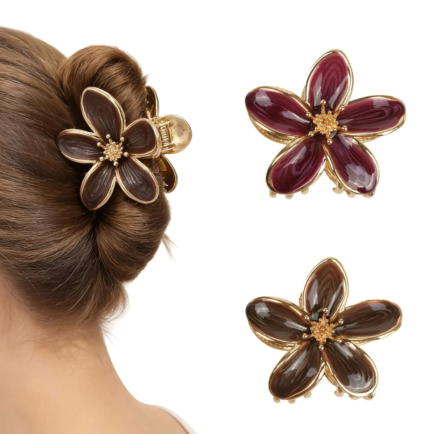 2 count Flower Hair Clips for Women Large Tropical Plumeria Metal Claw Clips for Girls Cute Hair Accessories