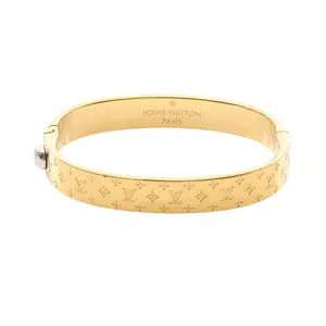 Pre-owned Louis Vuitton Gold-plated Small Leather Goods Cuff Nanogram Bangle