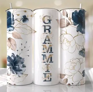 Grammie • 20oz Tumbler Stainless Steel Cup Sublimation Floral Blue Rose Gold