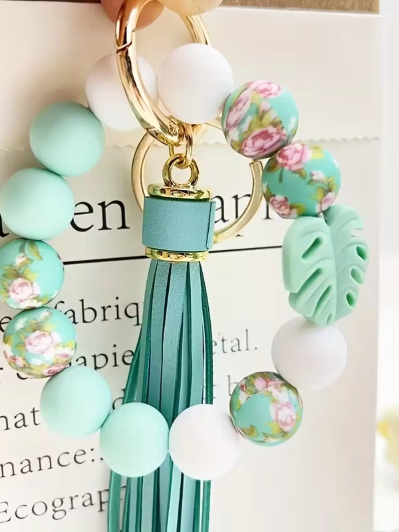 Leaf Starry Sky Beaded Keychain, Coconut Leaf Fringe Keychain, Keychain for Bags, Unique Design, Perfect Gift, Durable Material, Stylish Accessory, Aesthetic Keychain, Keychain Wristlet Strap