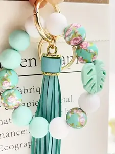 Leaf Starry Sky Beaded Keychain, Coconut Leaf Fringe Keychain, Keychain for Bags, Unique Design, Perfect Gift, Durable Material, Stylish Accessory, Keychain Wristlet Strap