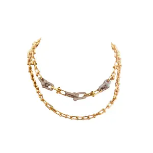 U-Shaped Graduated Link Necklace with Pavé Simulated Diamonds