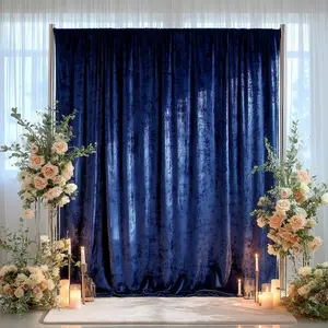 Crushed Velvet Backdrop Curtain – Navy Blue 5ft x 12ft Event Drape with Rod Pocket, Privacy Panel for Photo Booths & Events