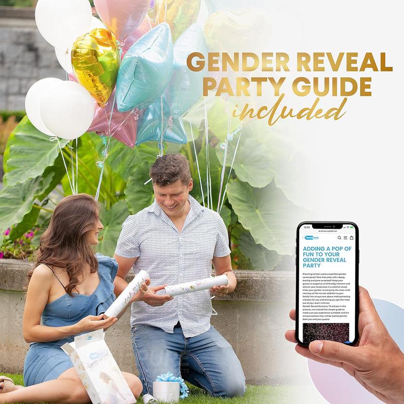 Gender Reveal Confetti Cannon - Biodegradable Powder & Butterfly Shaped Confetti Poppers - Pink 4 Pack - Baby Girl Gender Reveal Smoke Bomb Party Poppers