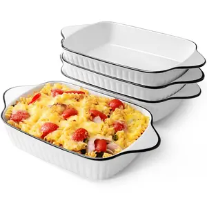 Kitchen Essential Pizza Pan with Handle, Ceramic Baking Set, Oven Safe, Line Design, Stackable, Perfect for Casserole, Pasta, Dessert & Pizza, Ceramic Baking Dish