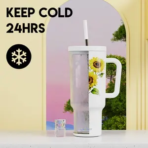 Summervibes,【Meoky】40 oz Thermos, keep drinks cool all day long, stainless steel thermos with lid and straw - Leak-proof for car cup holders - Travelers, commuters, great for gifting.Mother's Day & Father's Day Gifts