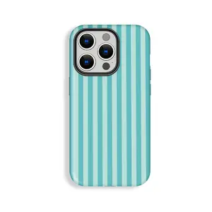 Light Blue Base Color Dark Cyan Striped Pattern Phone Case, Phone Case Suitable for Iphone 11/12/13/14/15/16/17 Pro Promax Plus Air
