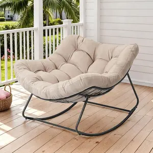 Heavy Duty Outdoor Rocking Chair with Cushion, Oversized Egg Lounge, 450 Lbs All-Weather Glider for Patio, Garden, Living Room