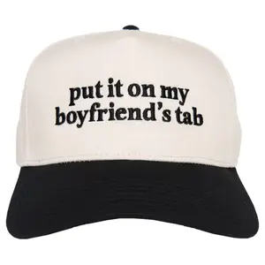 Put It On My Boyfriend’s Tab Trucker Hat for Women – Funny Vintage Two-Tone Snapback Cap, Trendy Girls Night Baseball Hat