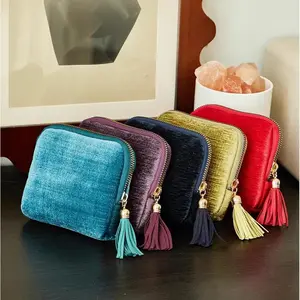 2026 Travel Jewelry Organizer Case – Portable Velvet Jewelry Bag with 6 Compartments, Satin Lining & Tassel Zipper | Ring, Necklace, Bracelet Storage, Aesthetic Travel Essential, Valentine’s Day Gift