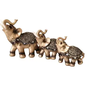 Golden Handmade Vintage Gold Pattern Elephant Resin Craft Home Decor For Desk Living Room Entrance Office Traditional Design 13*12.5*5.5cm