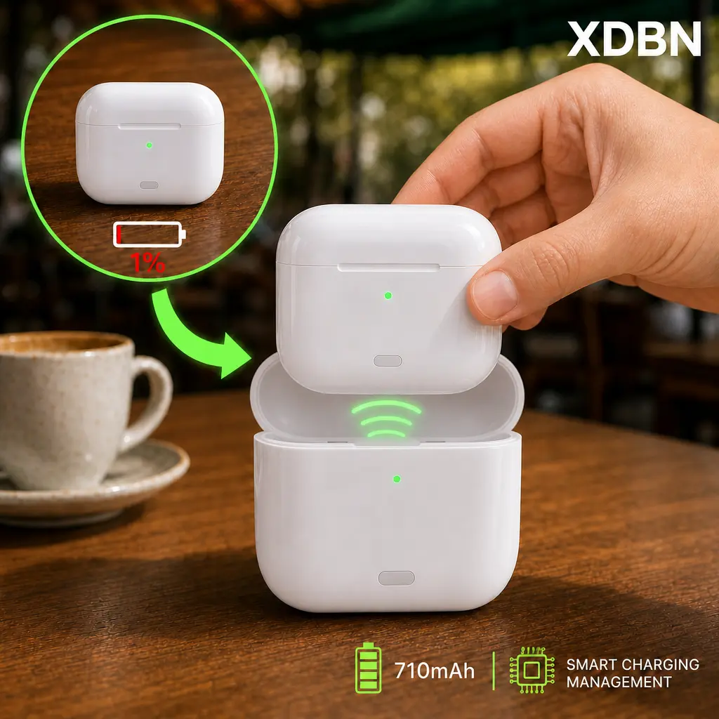 XDBN Rechargeable AirPods Charging Case Plastic Box - Portable Electronic Protection Cover with Built-in Backup Battery for AirPods 1/2, 3, Pro 1 (Ideal for School, Commuting)