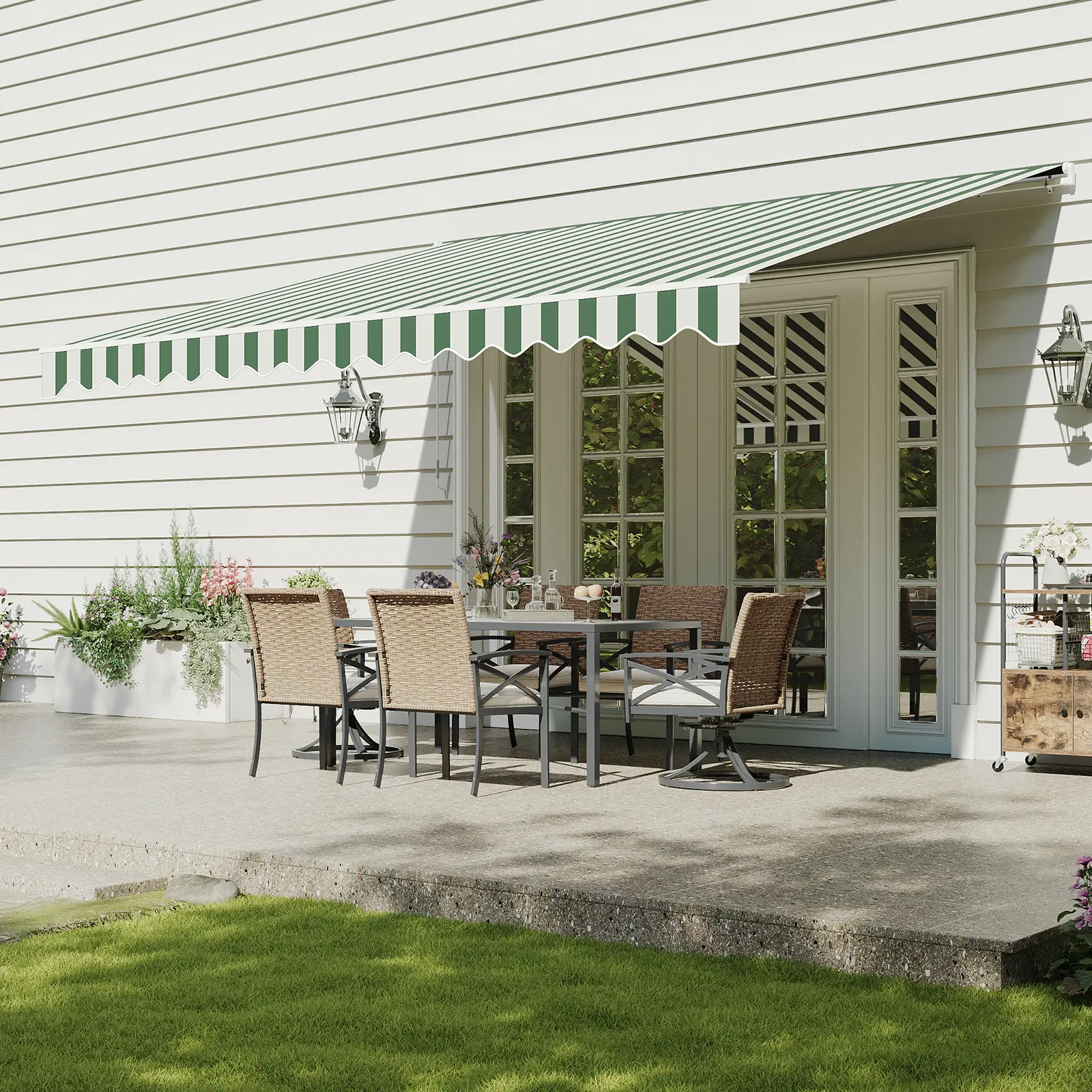 Aoxun Rectangle Manual Retractable Awning, 12x10 FT Adjustable Outdoor Patio Sun Shade Canopy with Included Crank Handle, Waterproof PA-Coated Polyester Fabric for Backyard, Balconies, Entry Doors, Deck, Window
