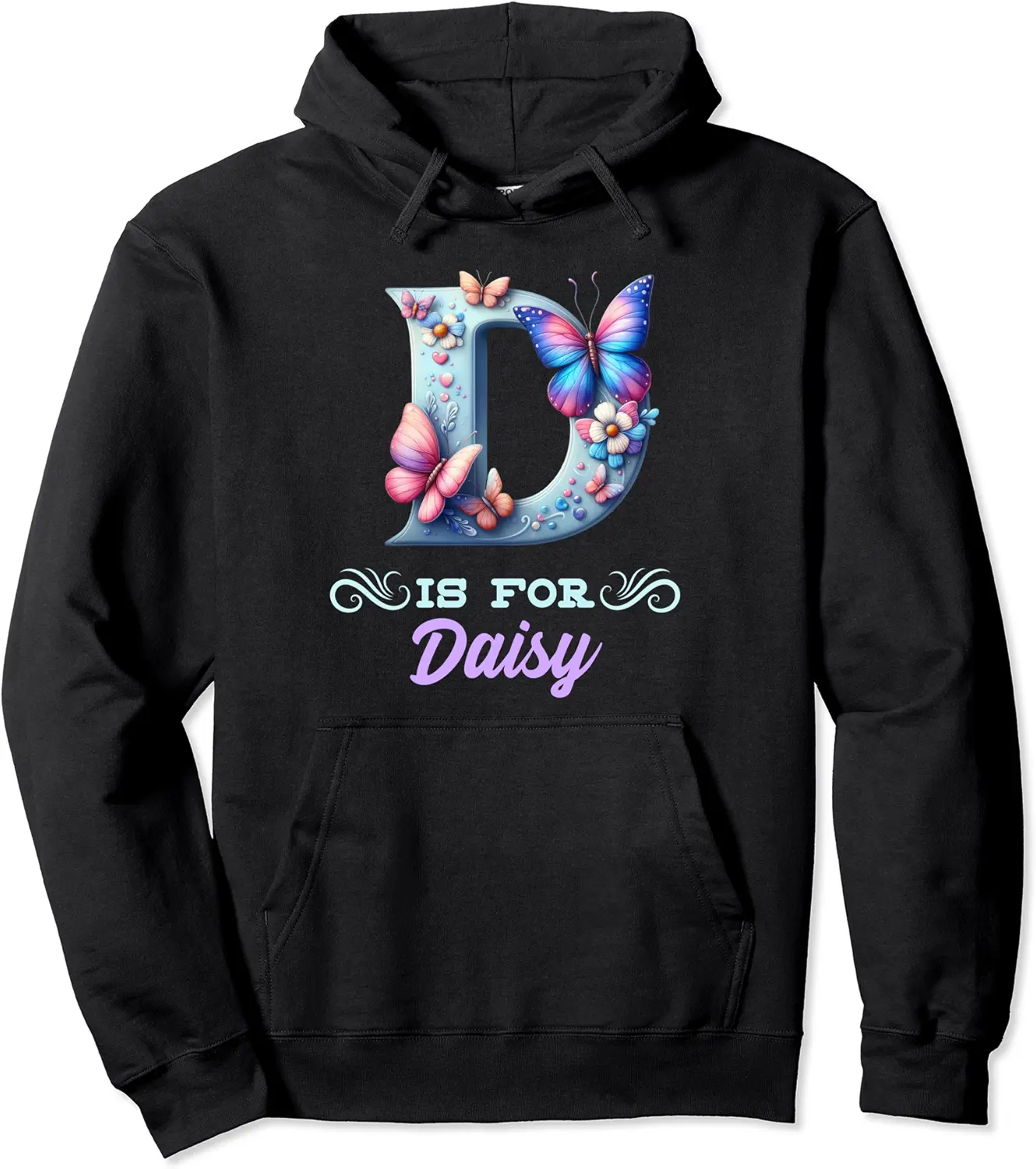 D Is For Daisy Girly Butterfly And Flower Initial Name Pullover Hoodie - Sarahreb Shop 57B0D29N64YX