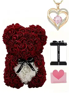 Handmade Eternal Flower Bow Rose Bear Twelve Constellations Heart Gem Box Set, Valentine's Day Gift for Girlfriend, Mother's Day, Christmas, Birthday, Preserved Rose Bear