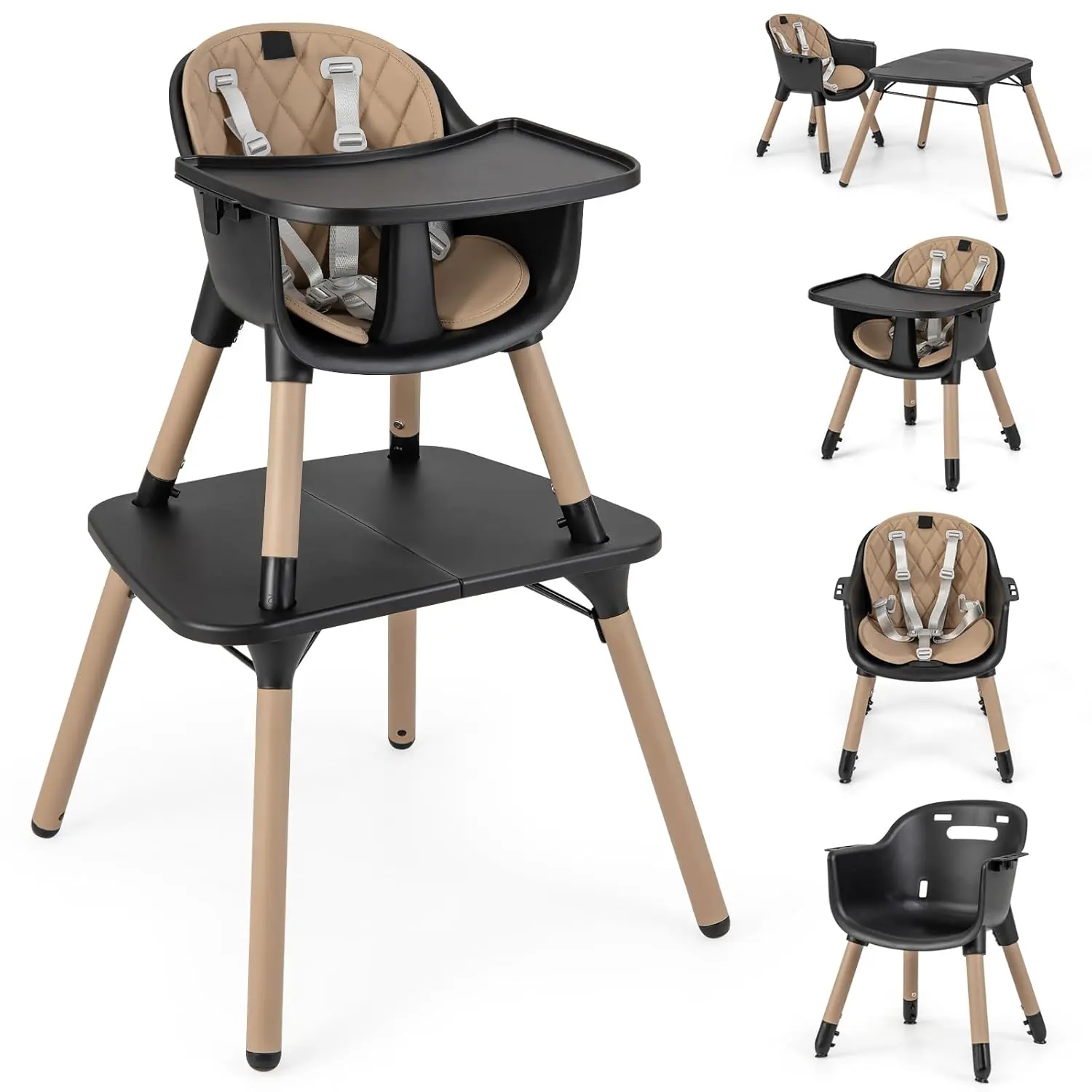 6 in 1 Highchair Coffee w/Smooth Top Table