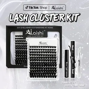 AILAISHI Lash Clusters Kit, DIY 3D Cluster Eyelash Extensions 10‑18mm,144pcs D Curl Soft Natural Lashes with Lash Bond and Seal,Tweezers, Remover–Natural Fake Cat Eye Wispy Individual Clusters