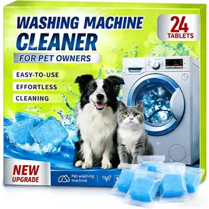 Enzyme Washing Machine Cleaner Tablets for Pet Owners, Protease Washer Cleaner Pet Odor Remover, Deep Clean Washing Machine  Remover for Laundry - Safe for HE, Front & Top Load (24 Count)