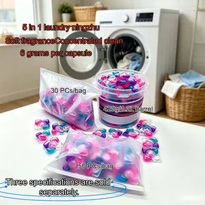 5-In-1 Laundry Pods, Enhanced Version, 6g/piece, 30/50 Pieces Per Bag, Deep Clean, Long-Lasting Scent, Odor Elimination, Family Pack