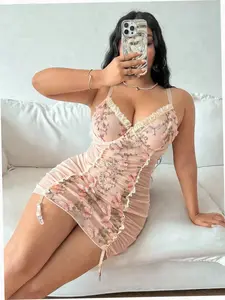 Sheer Embroidered Lingerie Dress Spaghetti Straps Date Night Romantic