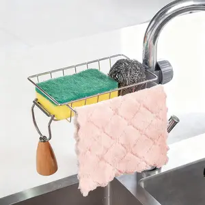 Adjustable Detachable Sponge Holder, Soap Kitchen Sink Drain Rack，Rustproof Stainless, Towel Hook Bathroom Universal,Kitchen Sink Faucet Organizer
