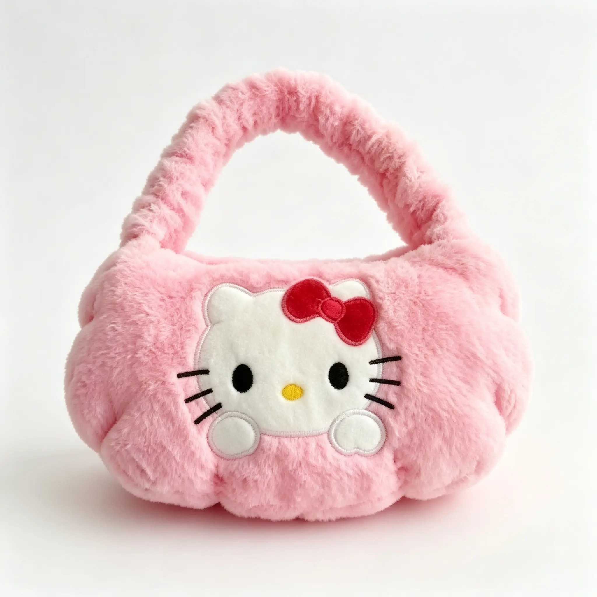 Sanrio Hello Kitty Plush Tote Bag, Large Capacity Soft Plush Handbag for Daily Shopping Travel
