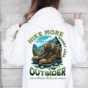 Nature Hoodie Hike More Worry Less Mountain Hiking Sweater Granola Girl Adventurer Nature Lover Gift, Y2K Hoodie,