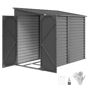 Outsunny 4.6' x 9' Steel Outdoor Storage Shed, Lean to Shed, Metal Tool House with Foundation Kit, Lockable Doors, Gloves and 2 Air Vents for Backyard, Patio, Lawn, Gray